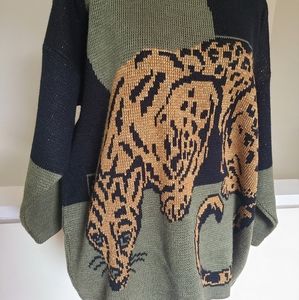 🔥VINTAGE 80s Authentic Renaissance Knitwear Metallic Leopard Oversized Sweater